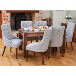 Shiro Solid Walnut Large Dining Table and Six Luxury Grey Chairs